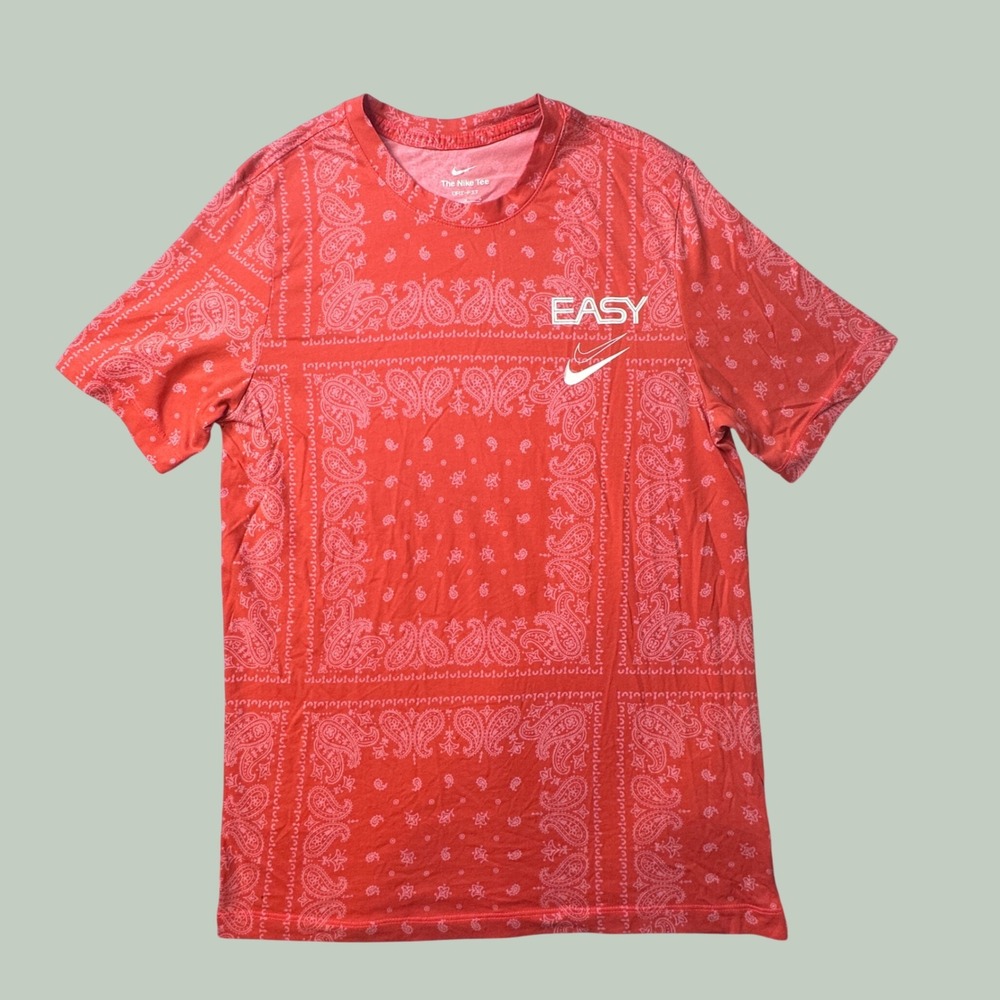 Nike T-shirt Mens M Red KD Easy Paisley Bandana Print Dri-FIT DR7658-611 S/S